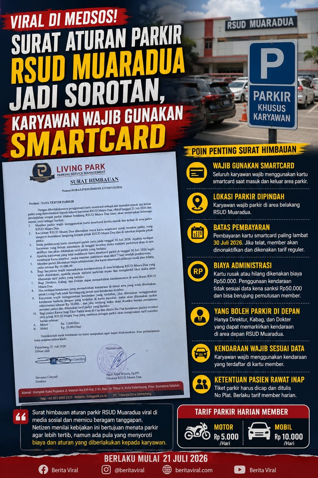 Heboh di Media Sosial, Aturan Parkir RSUD Muaradua Berlakukan Smartcard untuk Karyawan